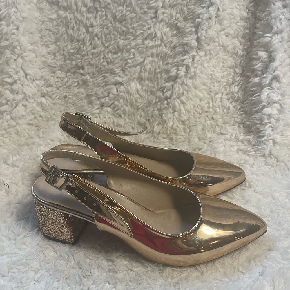 Big Number shoe made in turkey Rose Gold Women's Slingback block Heels EUR SZ43